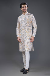 Cream Cotton Linen Floral Printed Kurta Pajama